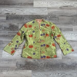 Vintage Y2K Reversible Silk Embroidered Floral Asian Jacket Sage Green Large